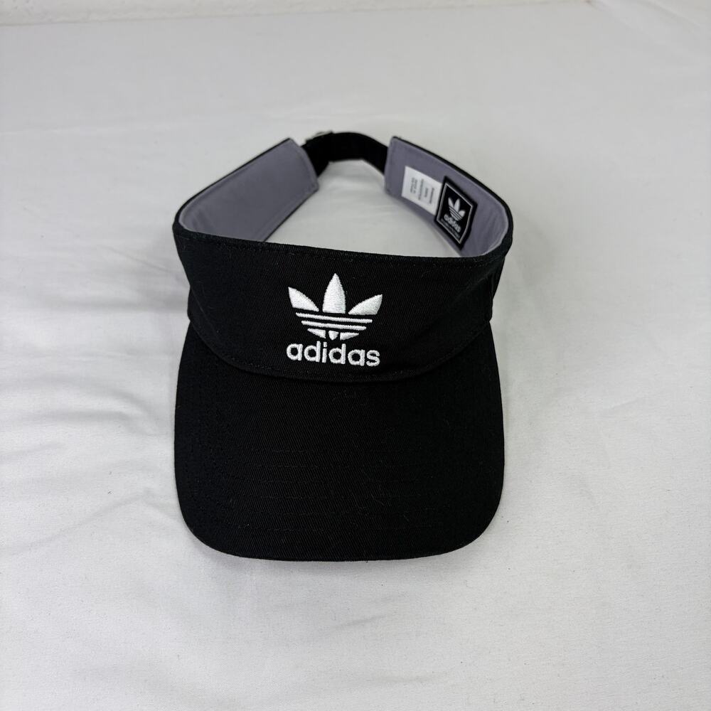 Adidas embroidered black/white visor hat, 100% cotton, size OSFM, preppy, golf